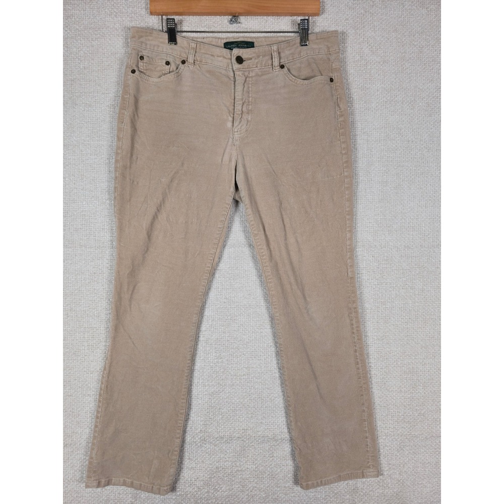 Lauren Ralph Lauren Corduroy Pants Womens 10P Tan Straight Leg Stretch Petite‎